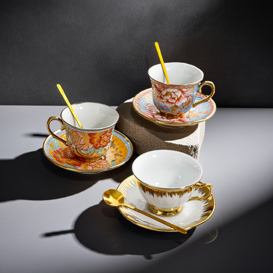 3pcs Luxury European Style Ceramic Coffee Cup Set With Saucer And Spoon