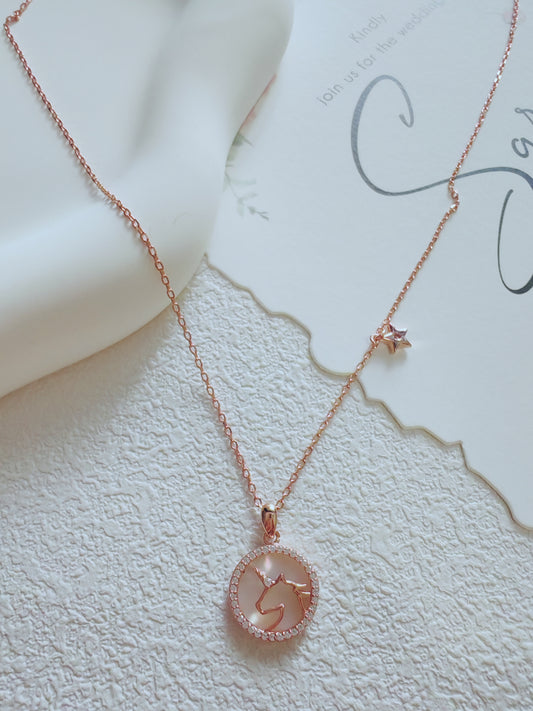 Artificial Rose Gold Unicorn Pendant Necklace – Dainty Star Charm Jewelry for Women