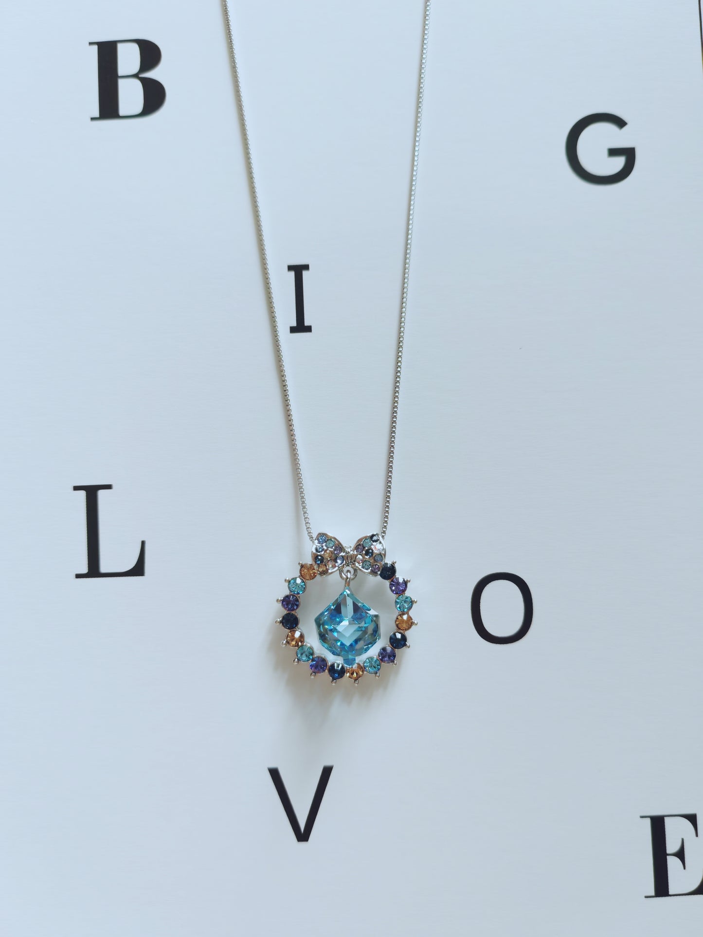 Blue Crystal Halo Pendant Necklace