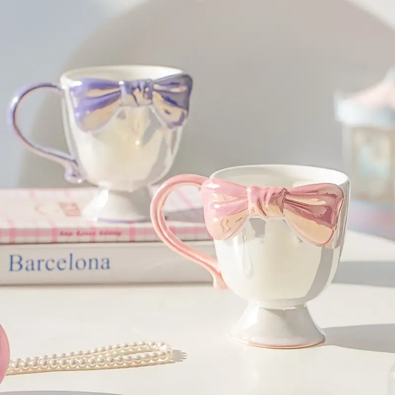 Ceramic Bowknot Teacup Set – Pink & Blue Vintage Mug Duo
