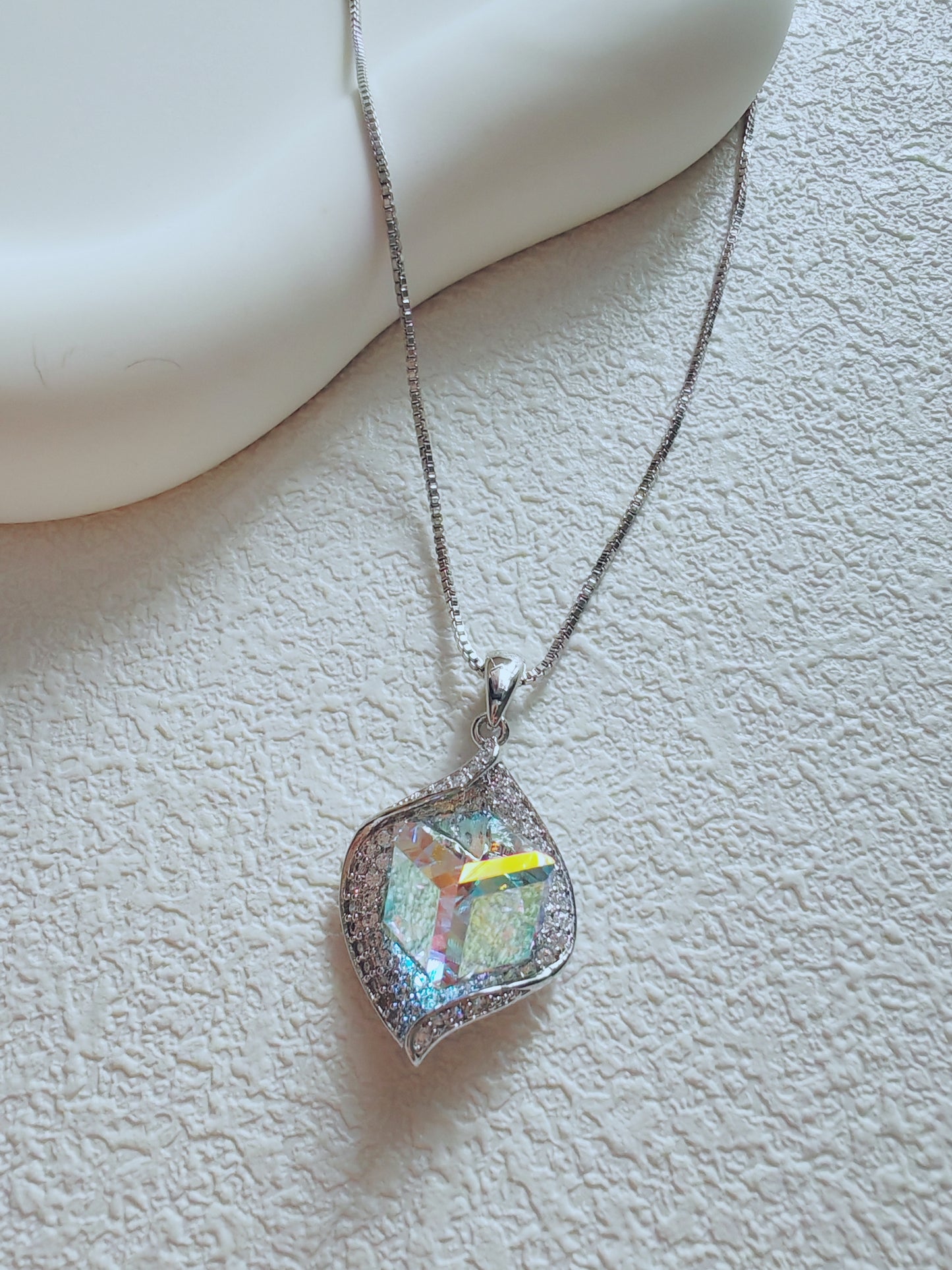 Iridescent Crystal Cube Pendant Necklace