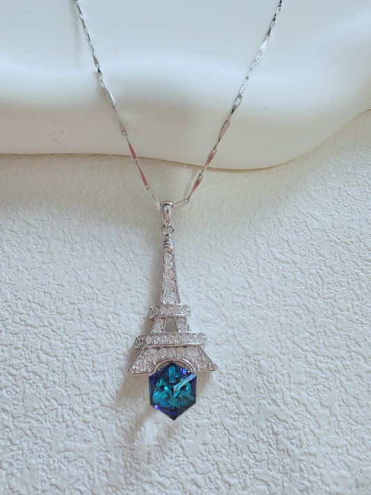 Silver 925 Eiffel Tower Pendant Necklace.