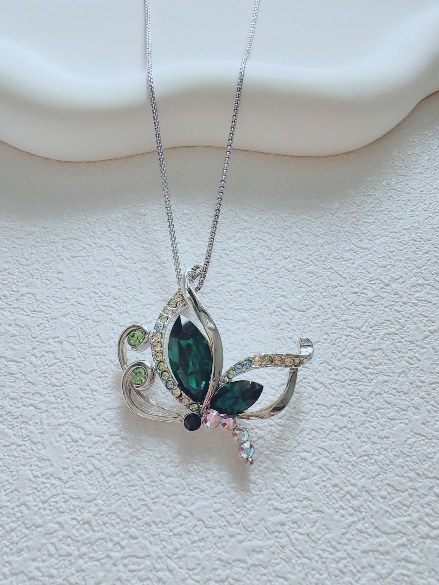 Emerald Crystal Butterfly Pendant Necklace