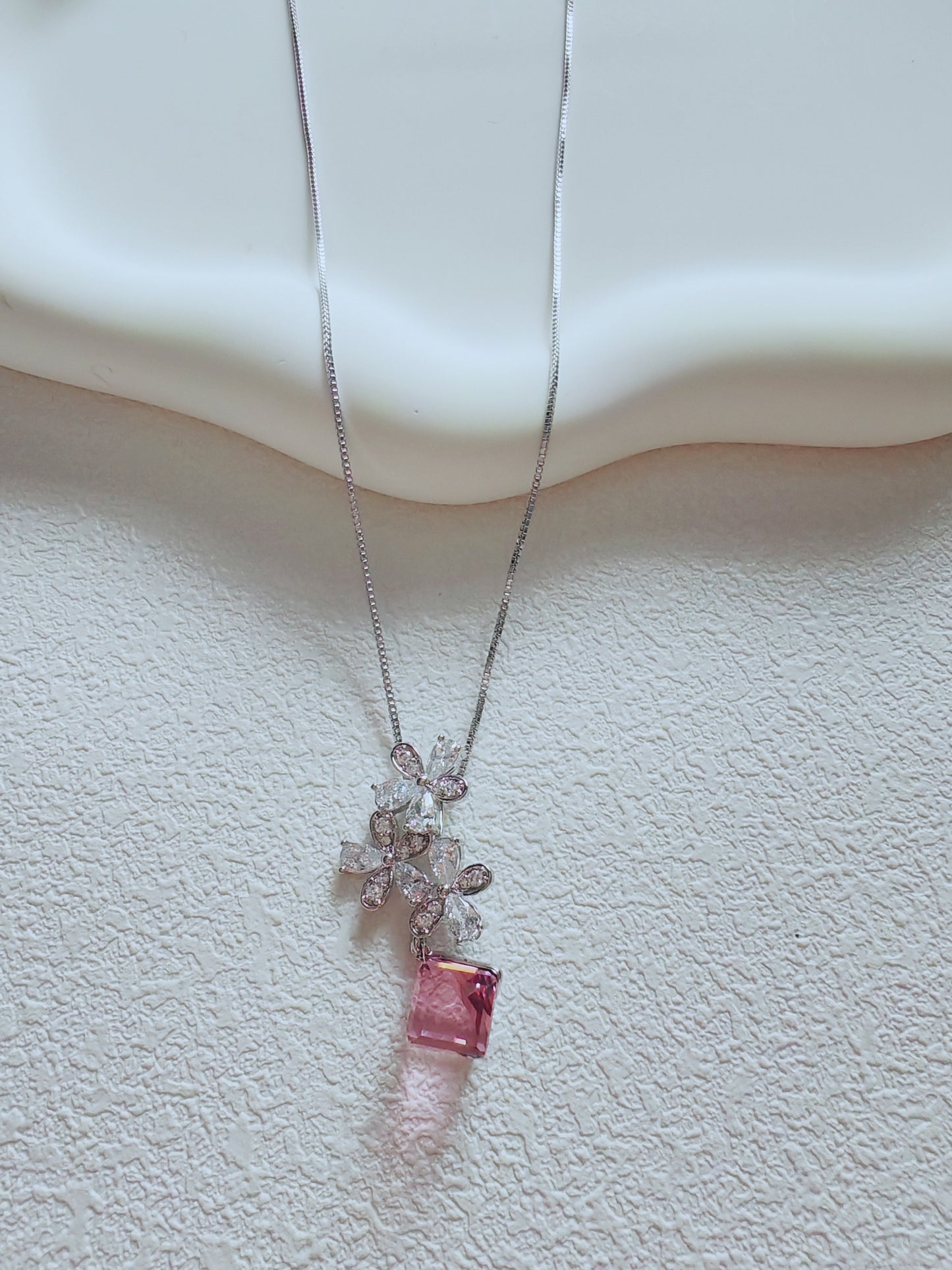 Floral Blossom Pink Crystal Pendant Necklace