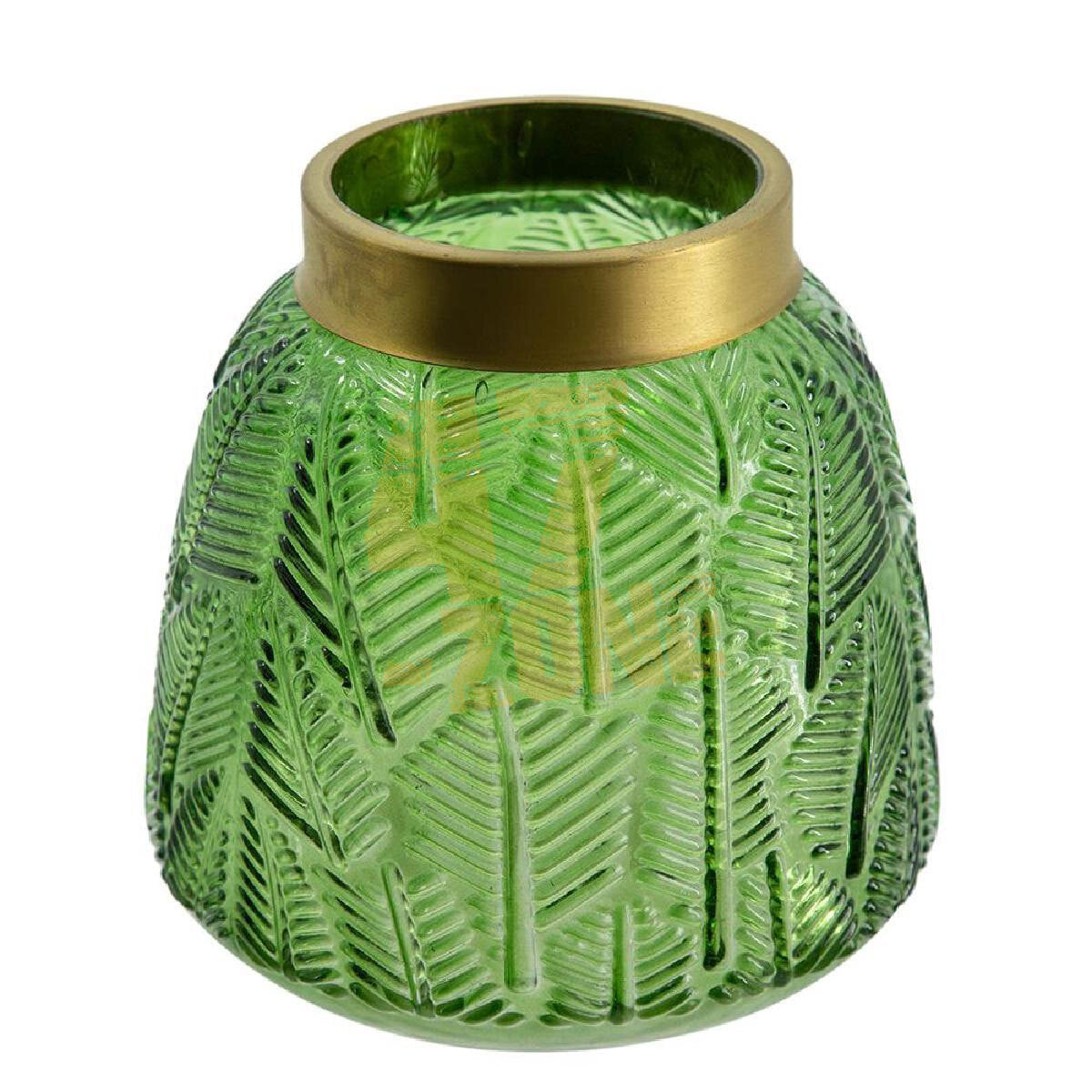 Flower Vase Glass Carved Vase with Metal Rim