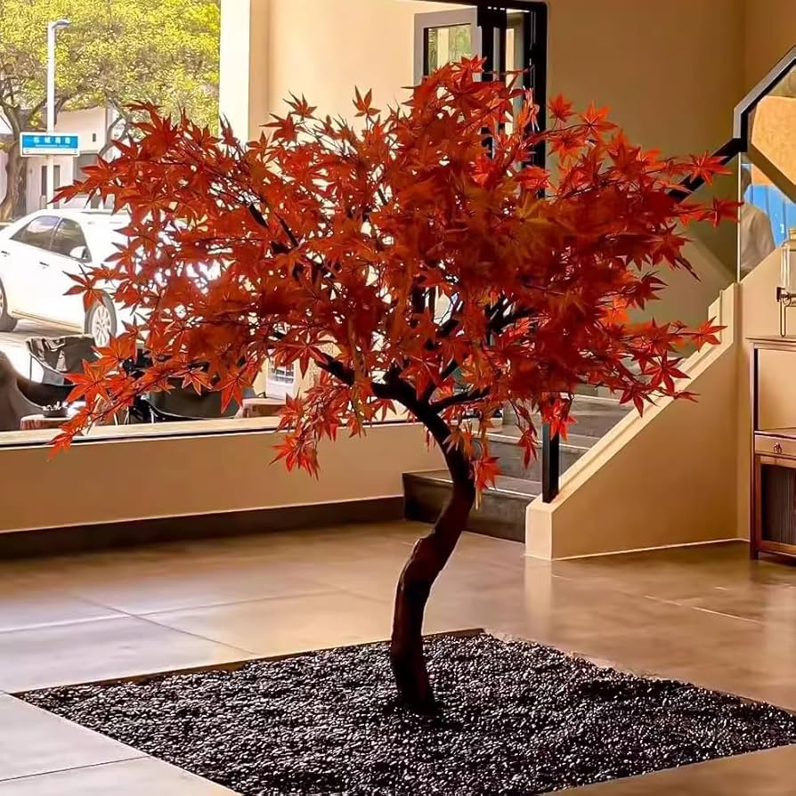 Luxury Artificial Red Maple Tree for Indoor Decor – Lifelike Fall Foliage Tree for Hotels, Offices & Events
