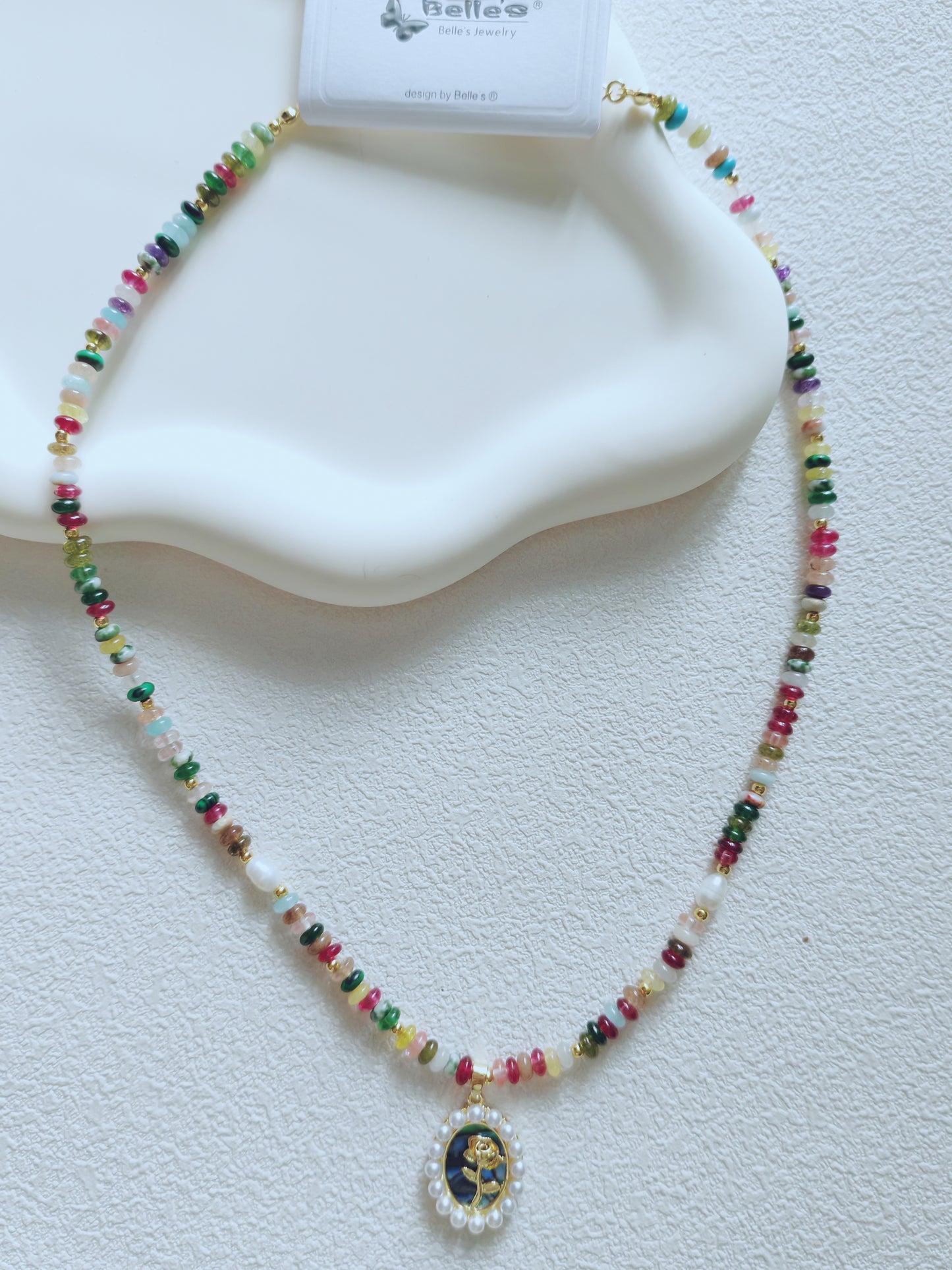 Multicolor Gemstone Beaded Necklace with Enamel Owl Pendant – Handmade Boho Jewelry