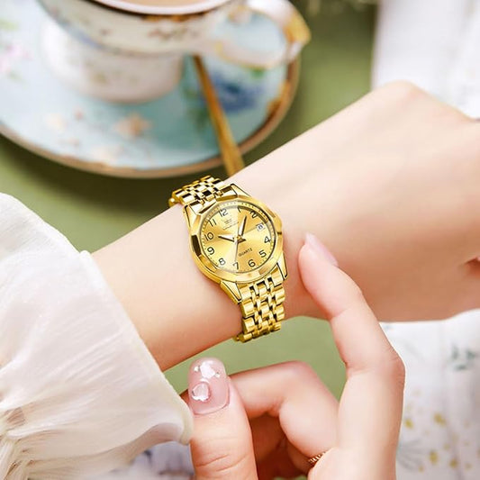 OLEVS Womens Watches Luxury Dress Small Face Diamond Gold Silver Watches for Olevs Women watch 9970 with Date Two Tone Stainless Steel Waterproof Luminous Women's Wrist Watches