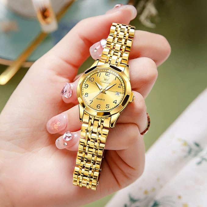 OLEVS Womens Watches Luxury Dress Small Face Diamond Gold Silver Watches for Olevs Women watch 9970 with Date Two Tone Stainless Steel Waterproof Luminous Women's Wrist Watches