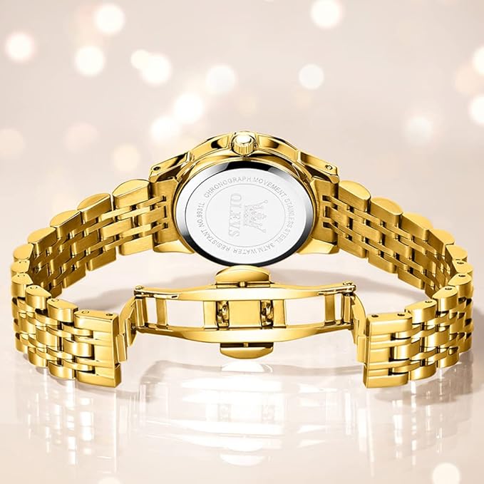 OLEVS Womens Watches Luxury Dress Small Face Diamond Gold Silver Watches for Olevs Women watch 9970 with Date Two Tone Stainless Steel Waterproof Luminous Women's Wrist Watches