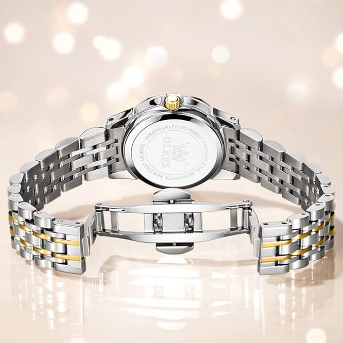 OLEVS Womens Watches Luxury Dress Small Face Diamond Gold Silver Watches for Olevs Women watch 9970 with Date Two Tone Stainless Steel Waterproof Luminous Women's Wrist Watches