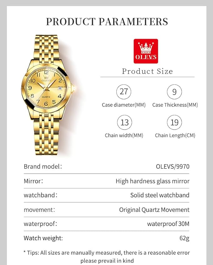 OLEVS Womens Watches Luxury Dress Small Face Diamond Gold Silver Watches for Olevs Women watch 9970 with Date Two Tone Stainless Steel Waterproof Luminous Women's Wrist Watches