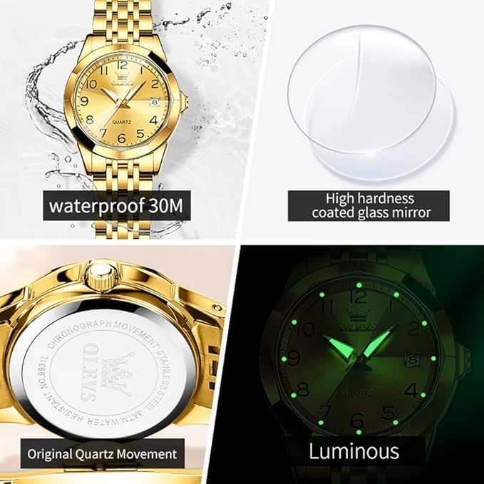 OLEVS Womens Watches Luxury Dress Small Face Diamond Gold Silver Watches for Olevs Women watch 9970 with Date Two Tone Stainless Steel Waterproof Luminous Women's Wrist Watches