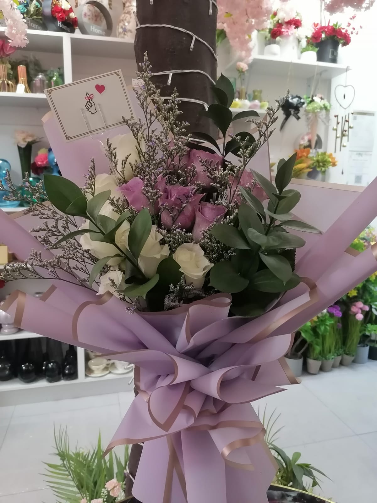 Pink Champagne brush Bouquet with greens