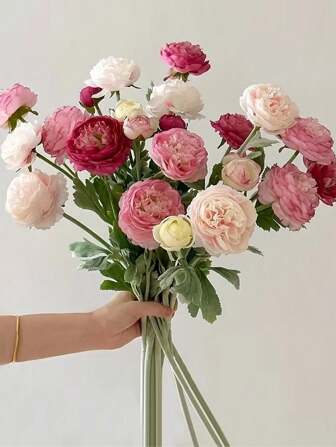 Pink & Cream Artificial Ranunculus stem