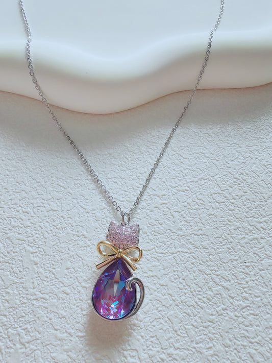 Sparkling Crystal Cat Pendant Necklace