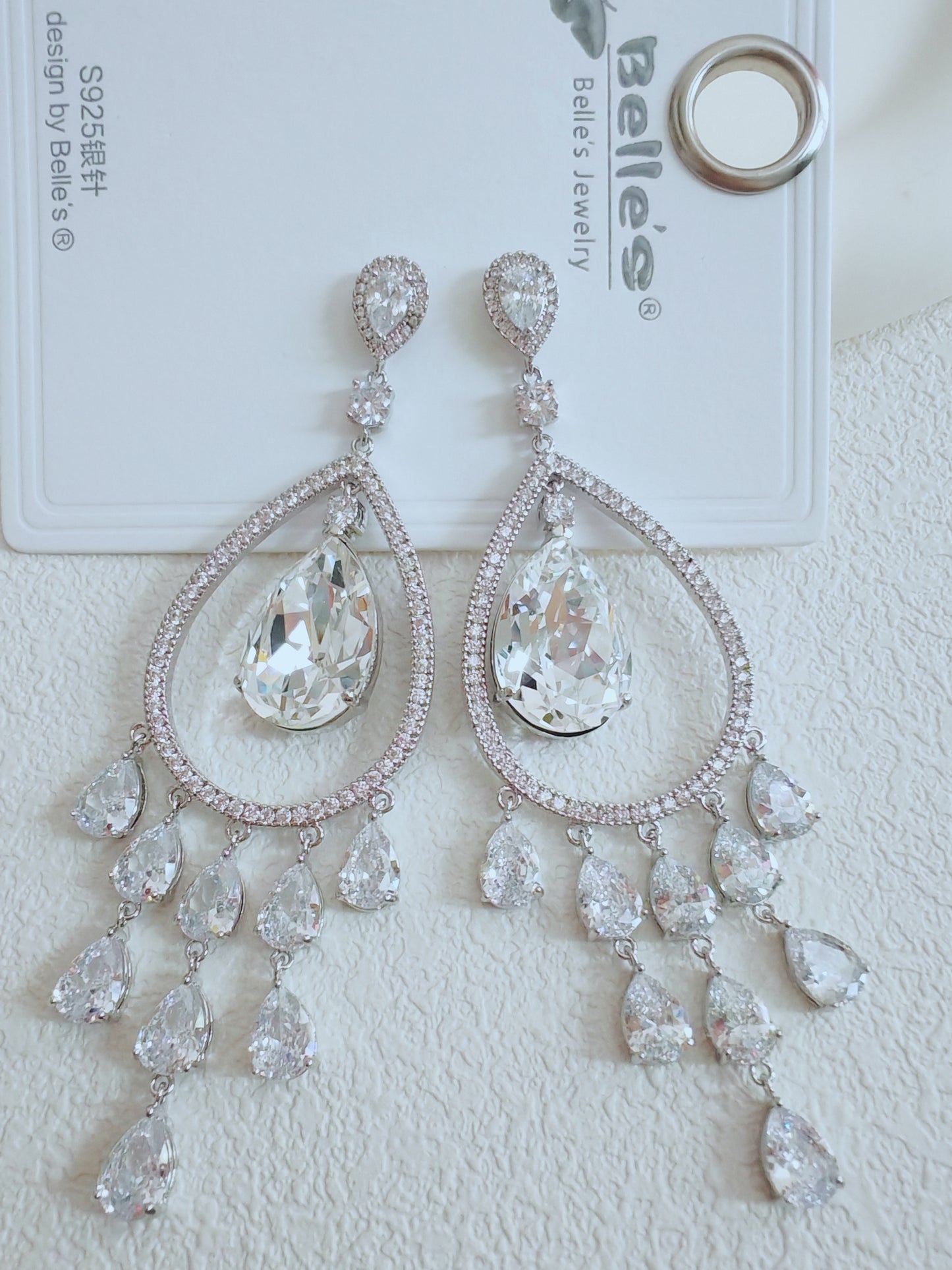 Silver 925 Crystal Teardrop chandelier earrings