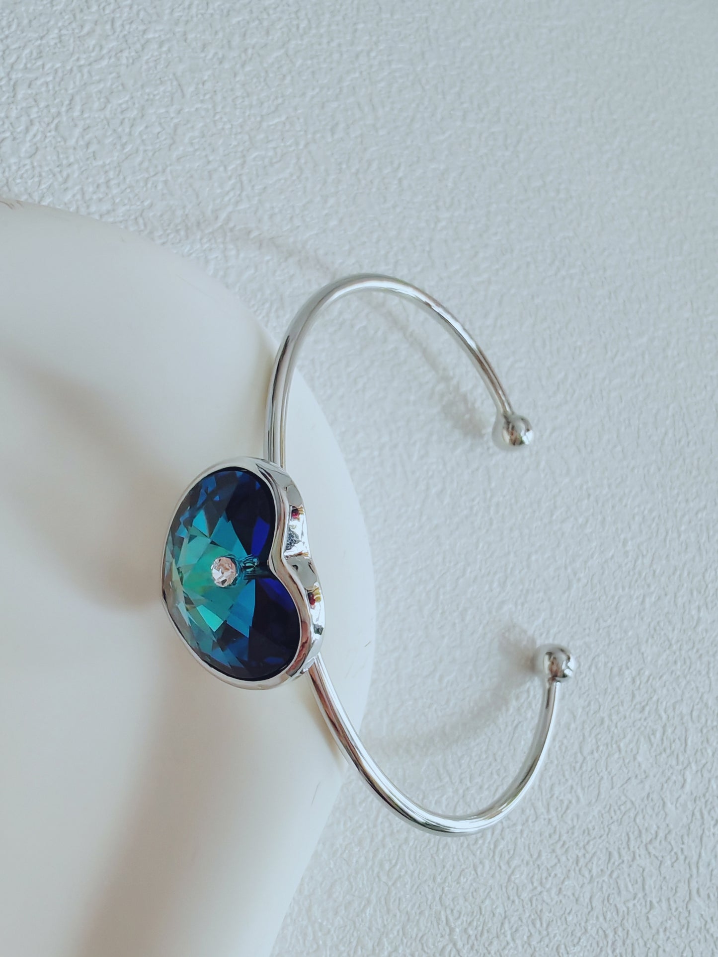 Silver 925 Elegant Silver Cuff Bracelet with Blue Crystal Accent