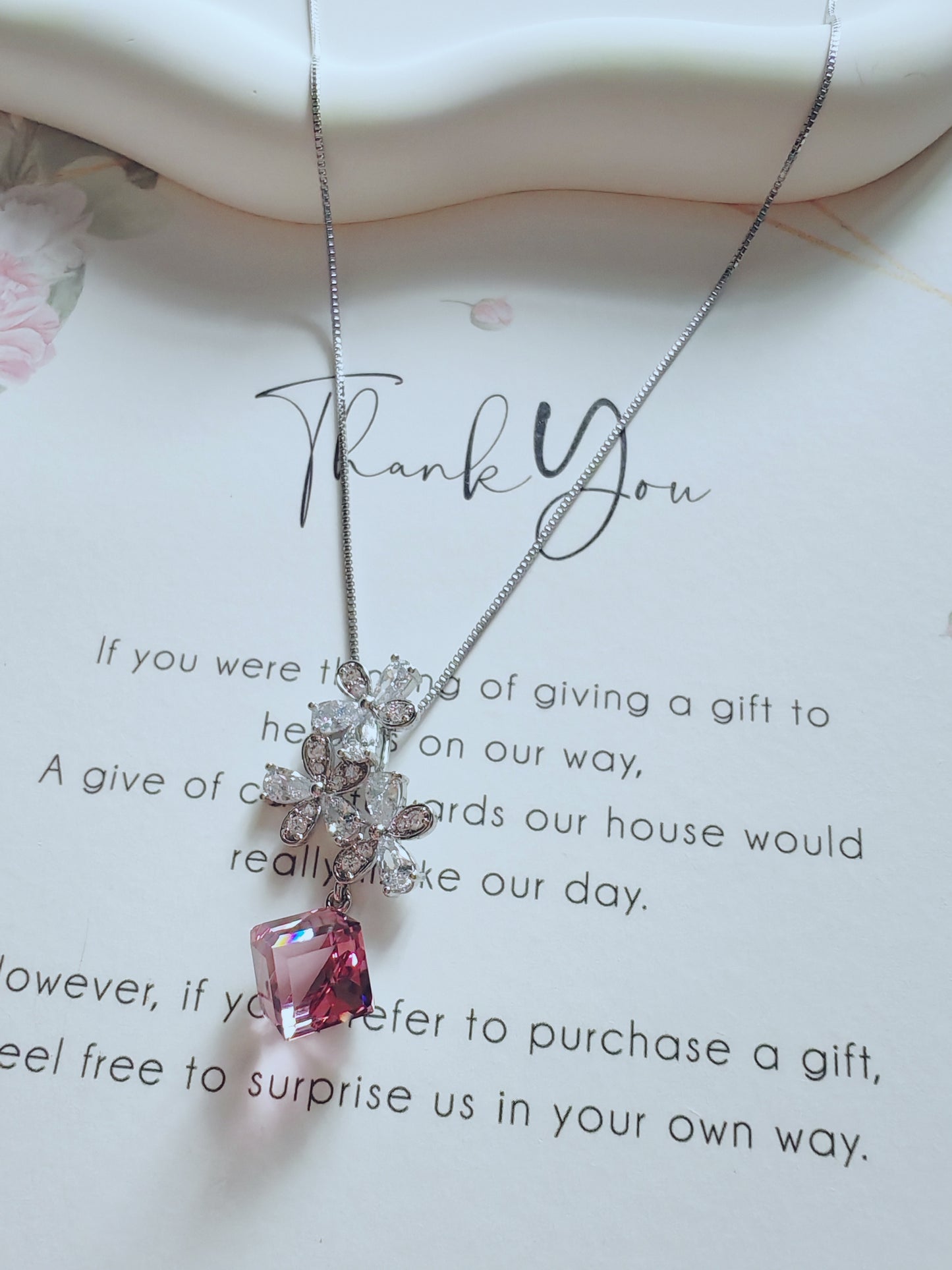 Floral Blossom Pink Crystal Pendant Necklace