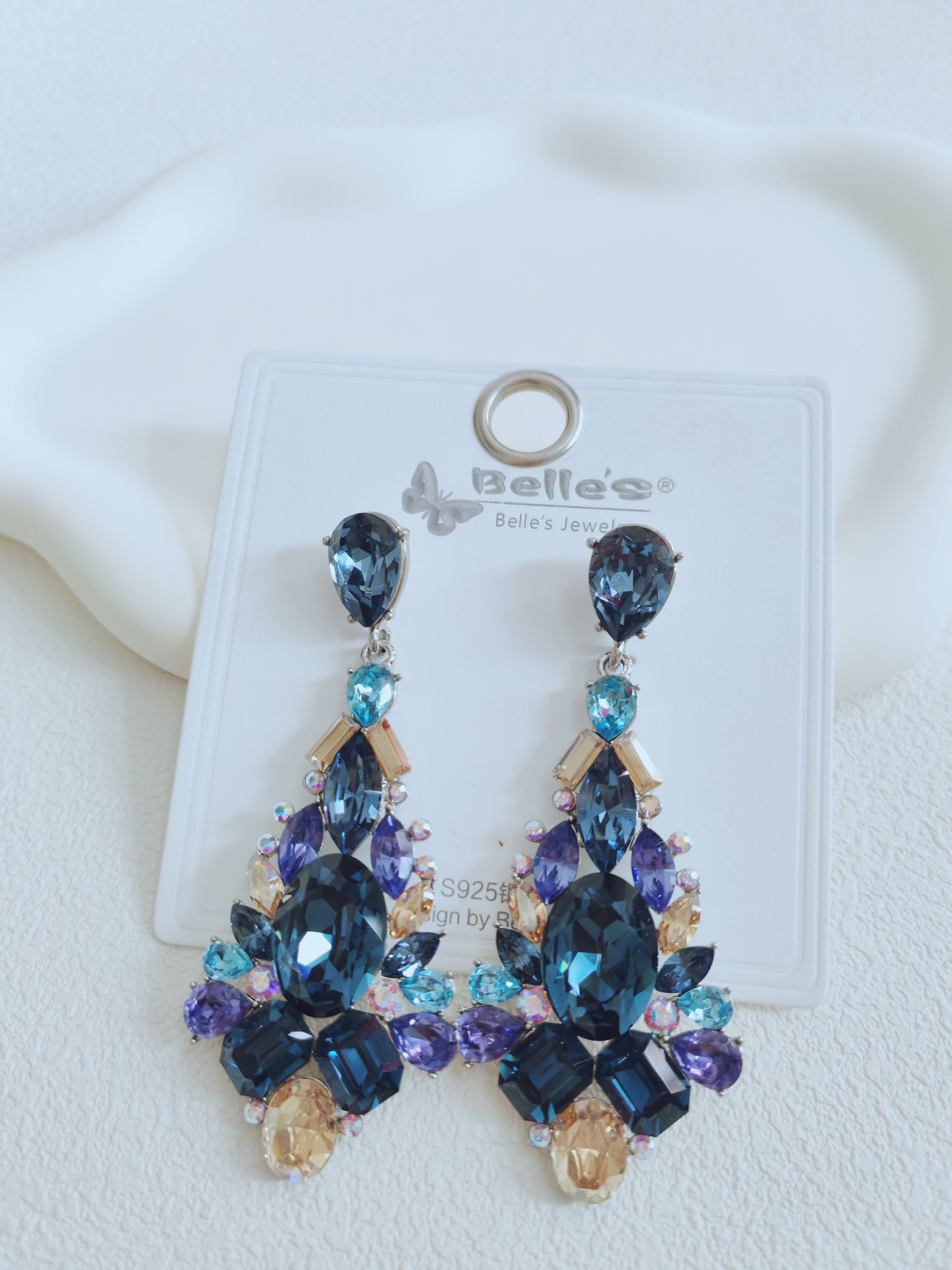 Silver 925 Statement Crystal Drop Earrings – Multicolor Gemstone Design