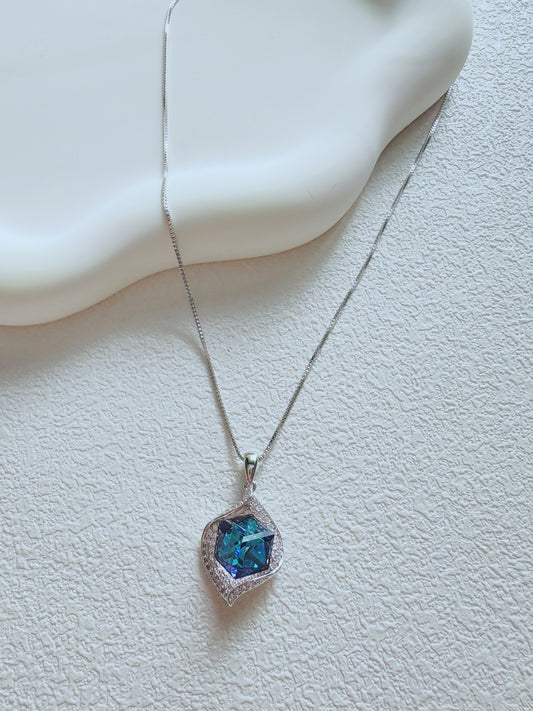Blue Crystal Leaf-Shaped Pendant Necklace