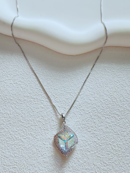 Iridescent Crystal Cube Pendant Necklace