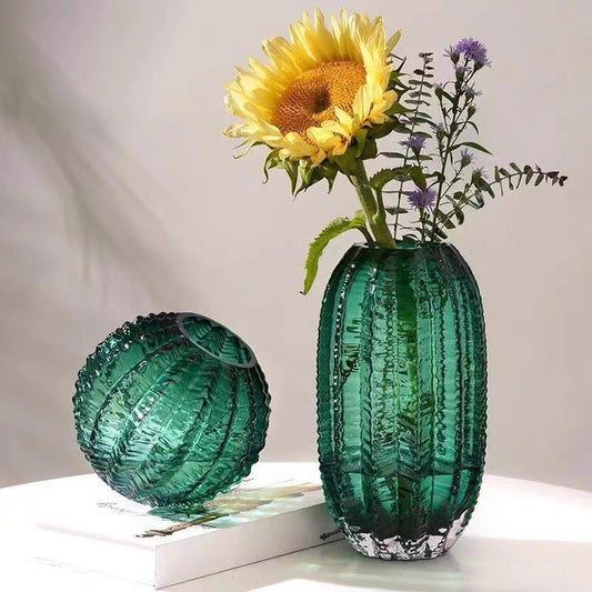 Simulated Cactus Green Glass Vase