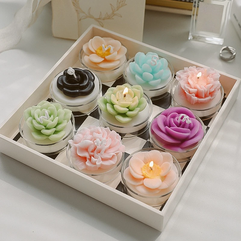 Tea Light Candles, Flower Shape Tealights Candles, 6 Pack Multicolor Unscented Tea Lights, Candle Gifts for Women, Mother's Day