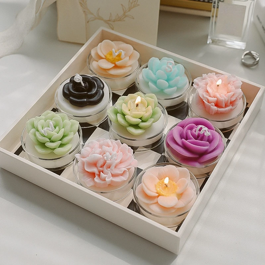 Tea Light Candles, Flower Shape Tealights Candles, 6 Pack Multicolor Unscented Tea Lights, Candle Gifts for Women, Mother's Day