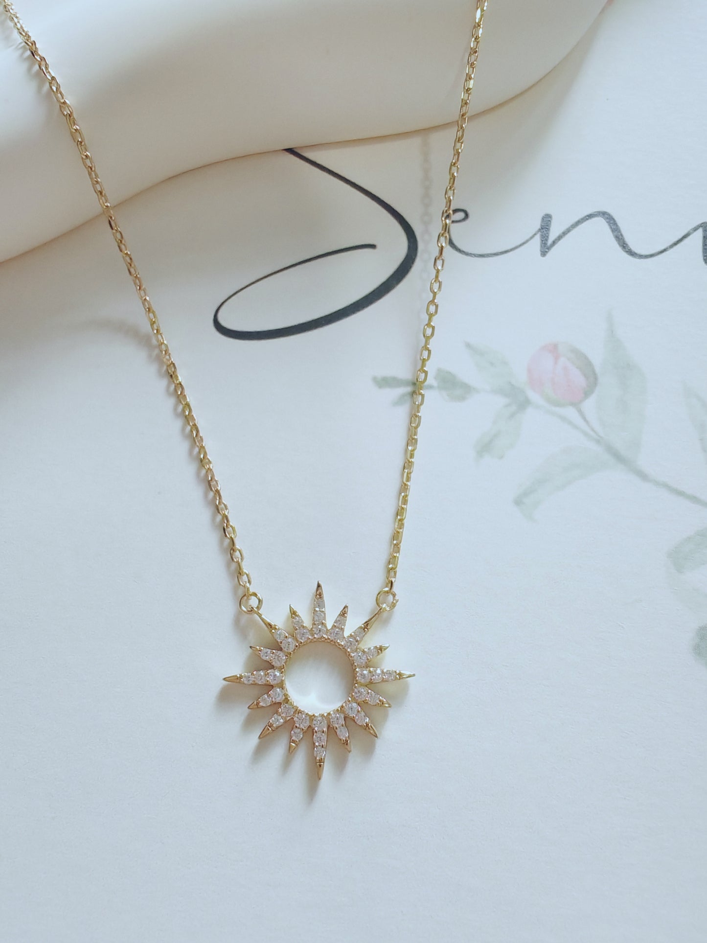 Radiant Sunburst Pendant Necklace – Gold Plated with CZ Crystals