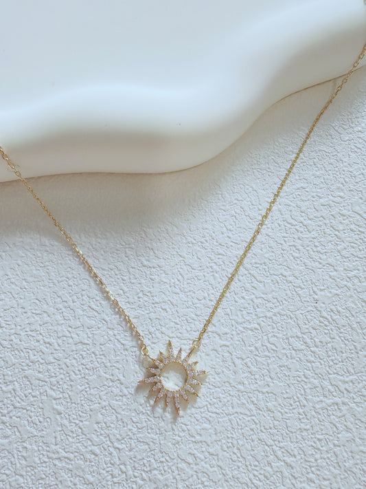 Radiant Sunburst Pendant Necklace – Gold Plated with CZ Crystals