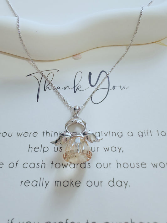 Silver Angel Pendant Necklace – Elegant Guardian Angel Jewelry with Crystal Skirt