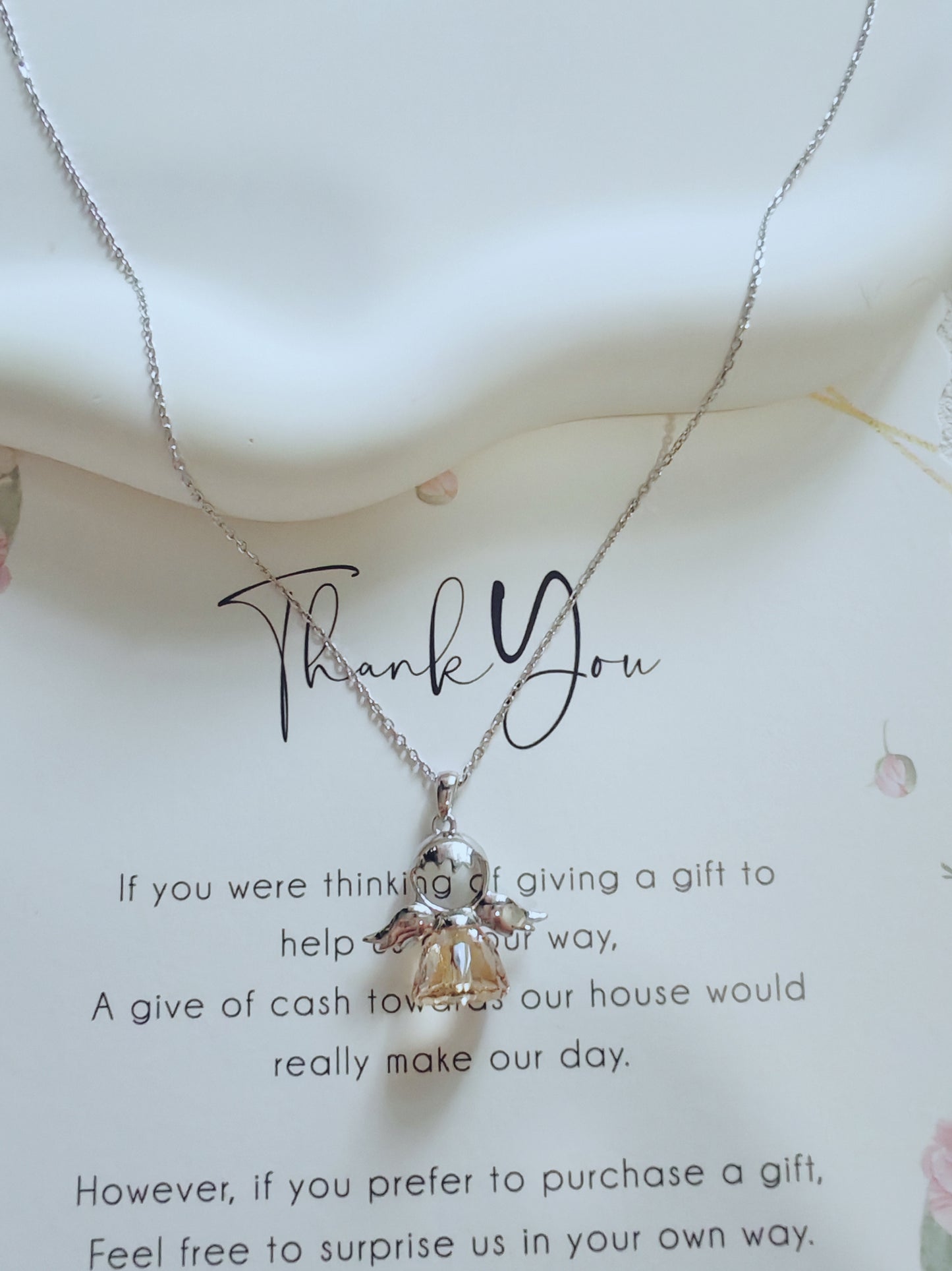 Silver Angel Pendant Necklace – Elegant Guardian Angel Jewelry with Crystal Skirt