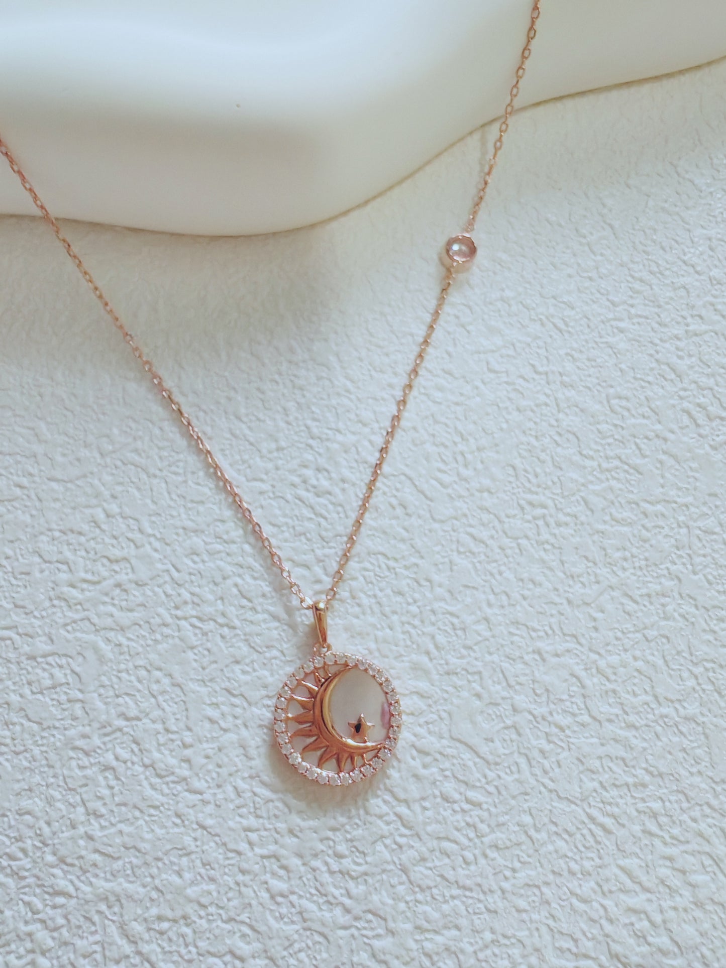 Celestial Sun and Moon Pendant Necklace – Rose Gold Finish