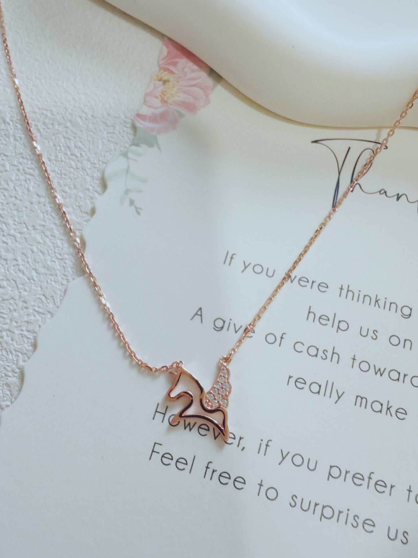 Rose Gold Pegasus Necklace – Dainty Mythical Horse Pendant with Crystal Wings