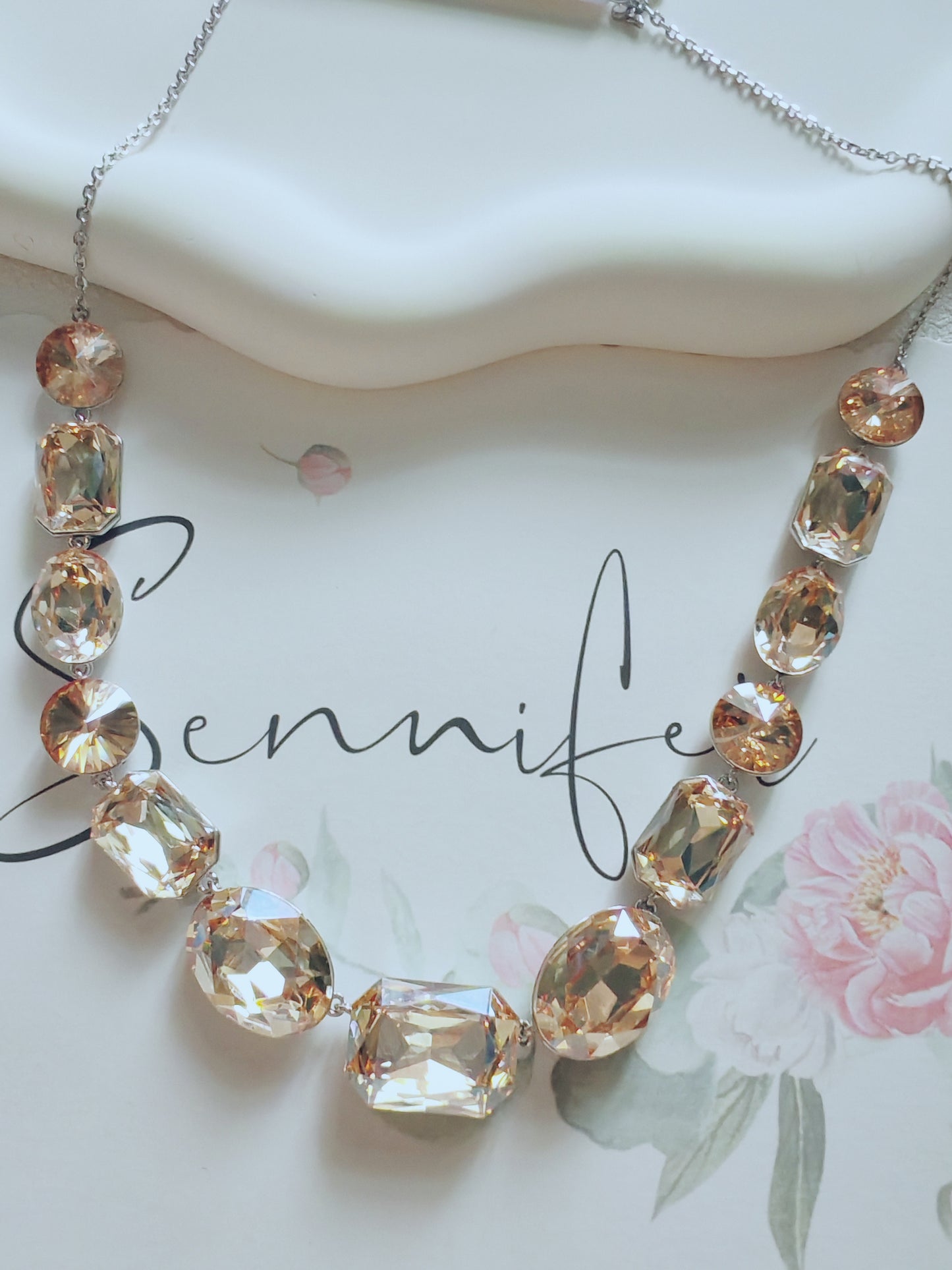 Belle’s Jewelry Crystal Statement Necklace – Elegant Champagne Gold Gem Choker
