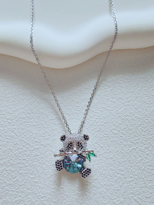 Sparkling Crystal Panda Pendant Necklace