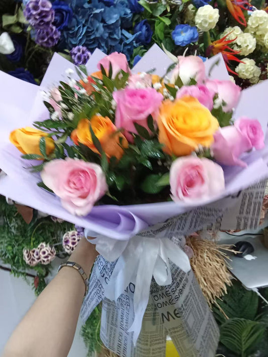 Wrapped Colored Rose Bouquet