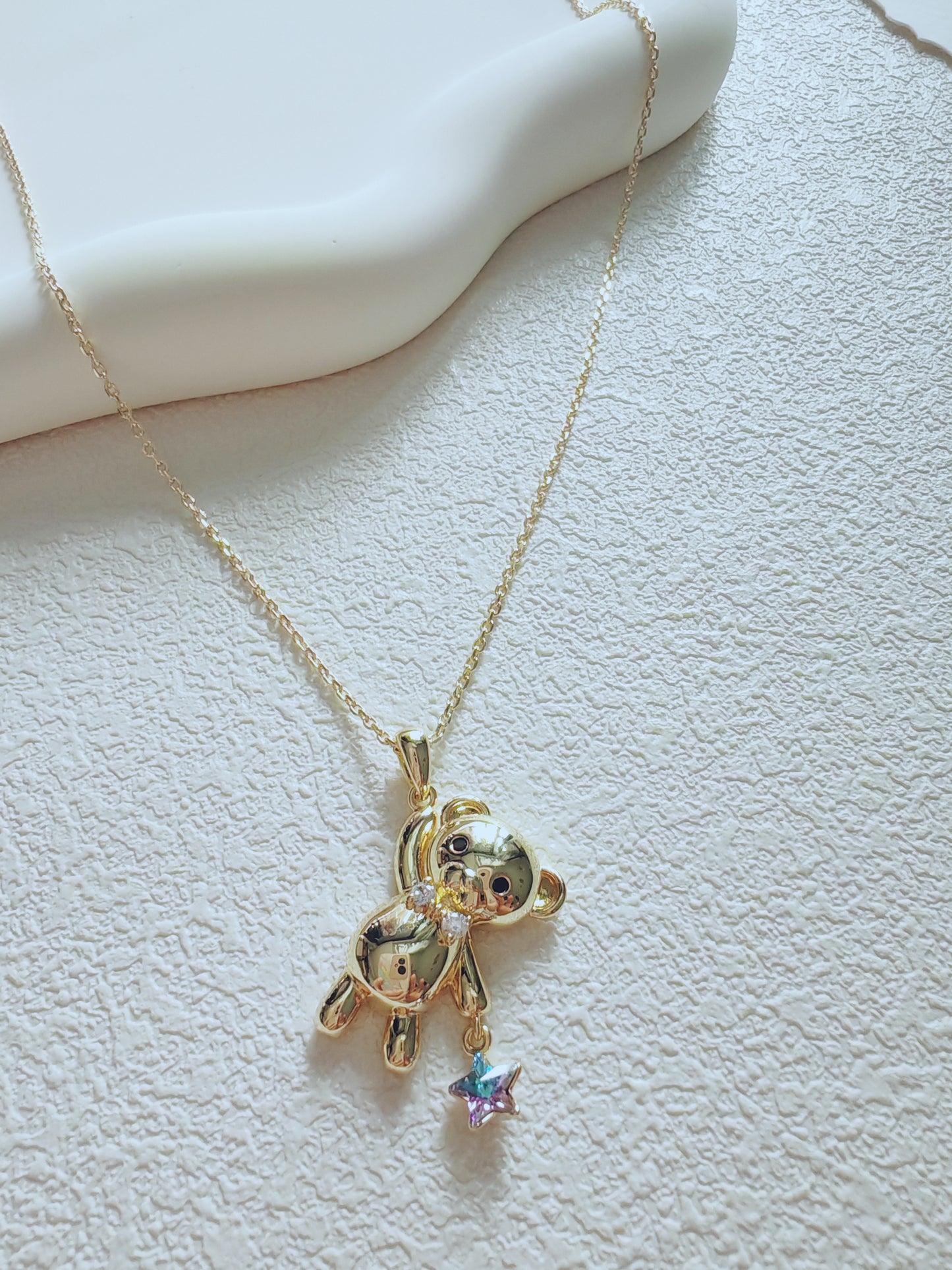 Golden Teddy Bear Star Charm Necklace