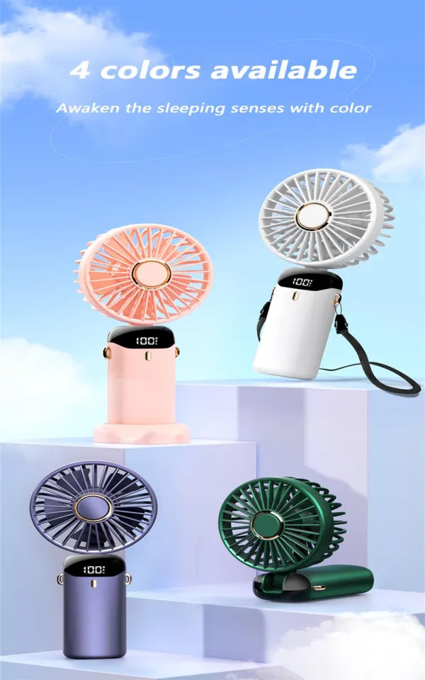 Portable Handheld Fan, USB Rechargeable Personal Fan, 4800mAh, 90° Foldable Mini Desk Fan with Led Digital Display, 5 Speeds Multi-Function Fan for Outdoor Indoor