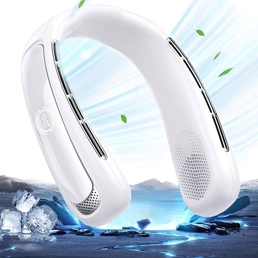 Portable Neck Fan with Large Cooling Plate, Neck Air Conditioner 360° Cooling Fans That Blow Cold Air to Back, Wearable Personal AC Quiet 6000mAh Rechargeable,3 Speeds/Refrigerations for Travel Office