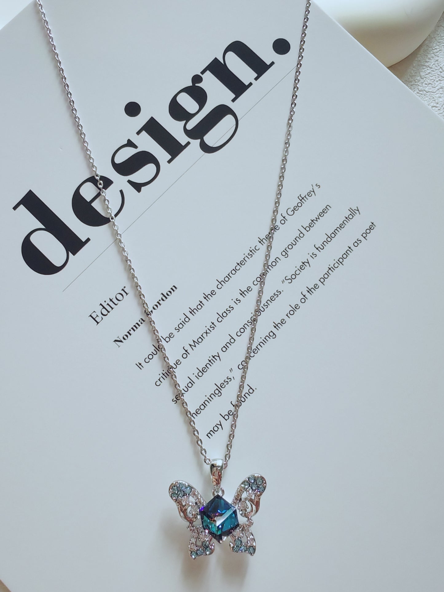 Blue Crystal Butterfly Pendant Necklace