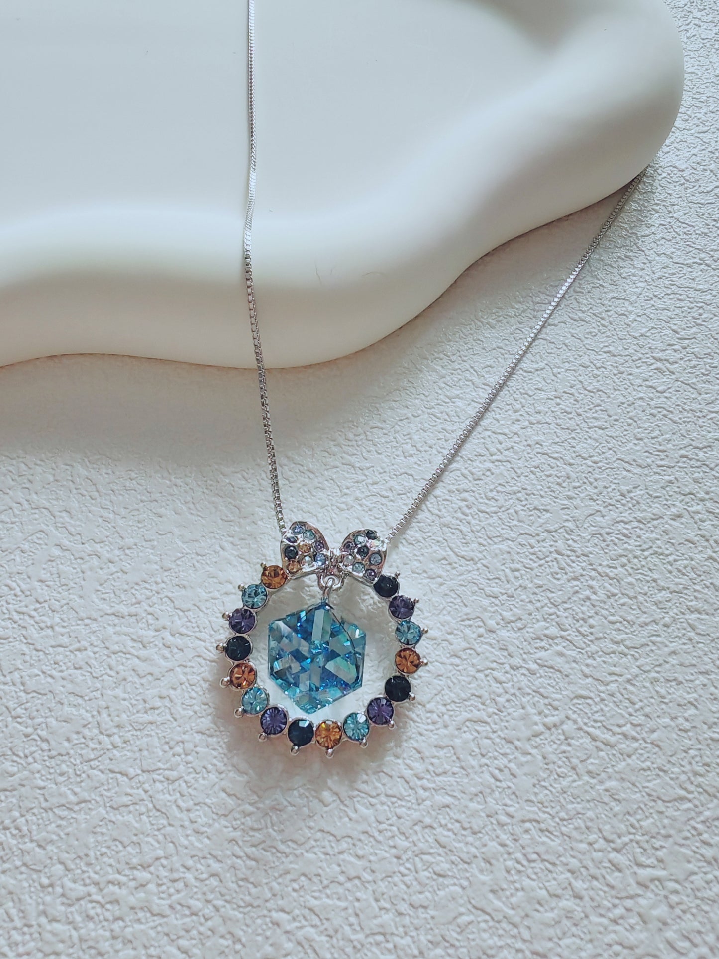 Blue Crystal Halo Pendant Necklace