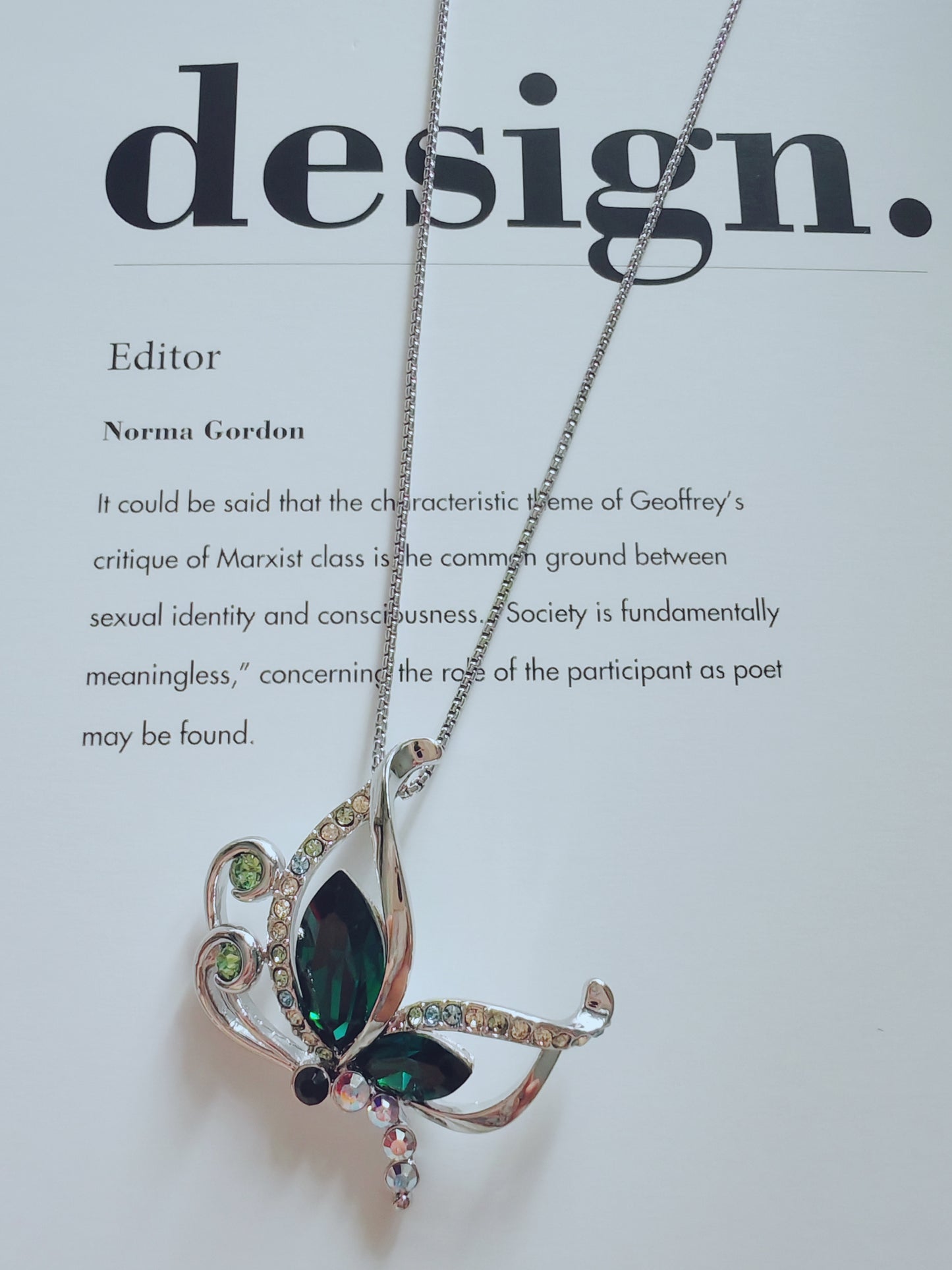 Emerald Crystal Butterfly Pendant Necklace