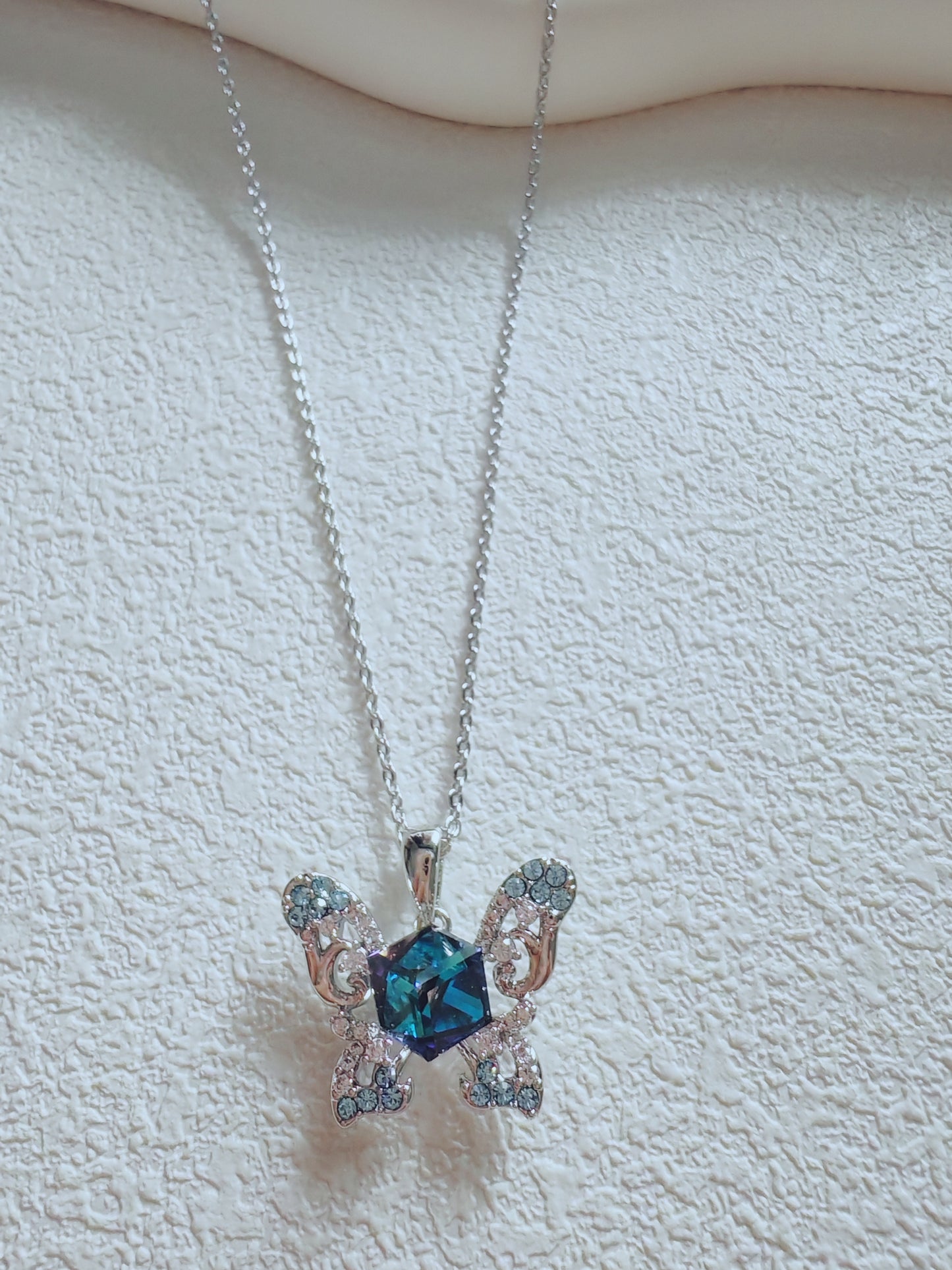 Blue Crystal Butterfly Pendant Necklace