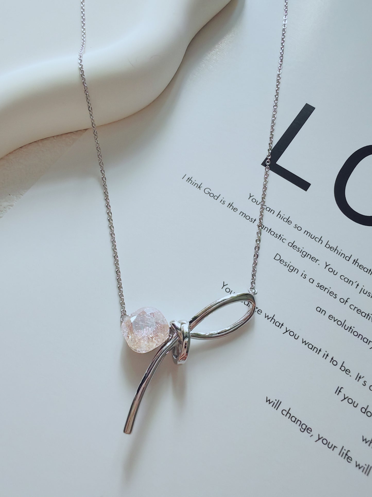 Elegant White Crystal Bow-Knot Jewelry Set (Necklace & Earrings)