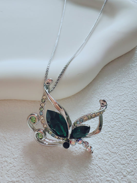 Emerald Crystal Butterfly Pendant Necklace