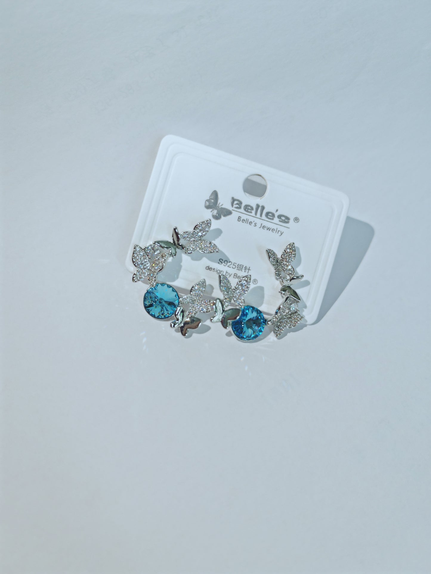 Silver Crystal Butterfly Earrings
