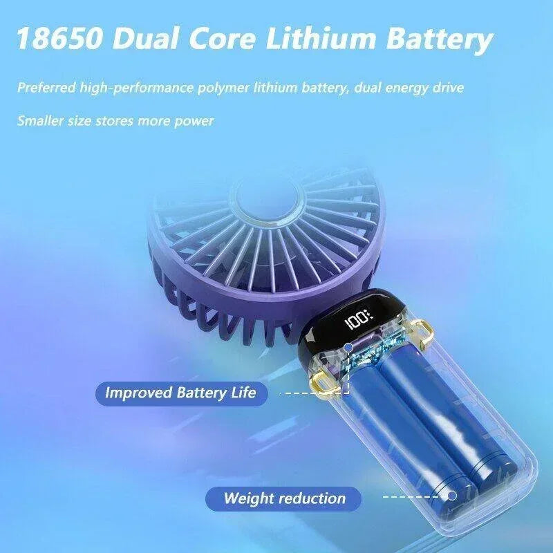 Portable Handheld Fan, USB Rechargeable Personal Fan, 4800mAh, 90° Foldable Mini Desk Fan with Led Digital Display, 5 Speeds Multi-Function Fan for Outdoor Indoor