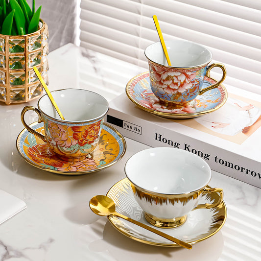3pcs Luxury European Style Ceramic Coffee Cup Set With Saucer And Spoon